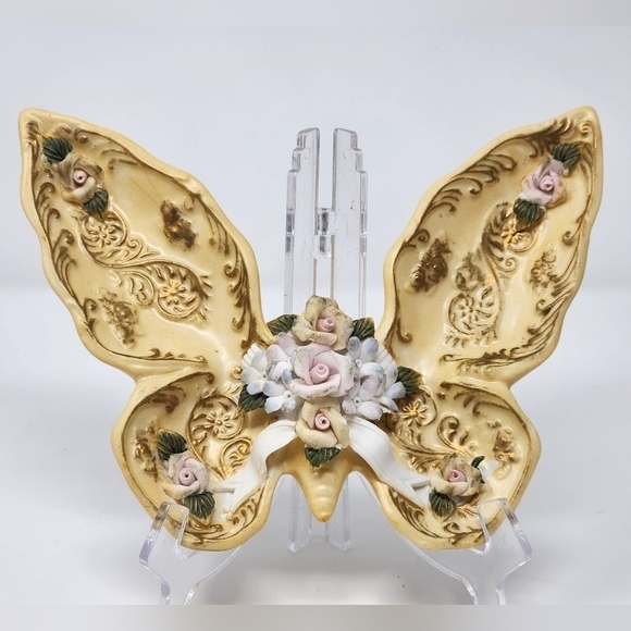 Ceramic Yellow Gold Pink White Green Butterfly‎ Candy Or Trinket Dish - Picture 1 of 11